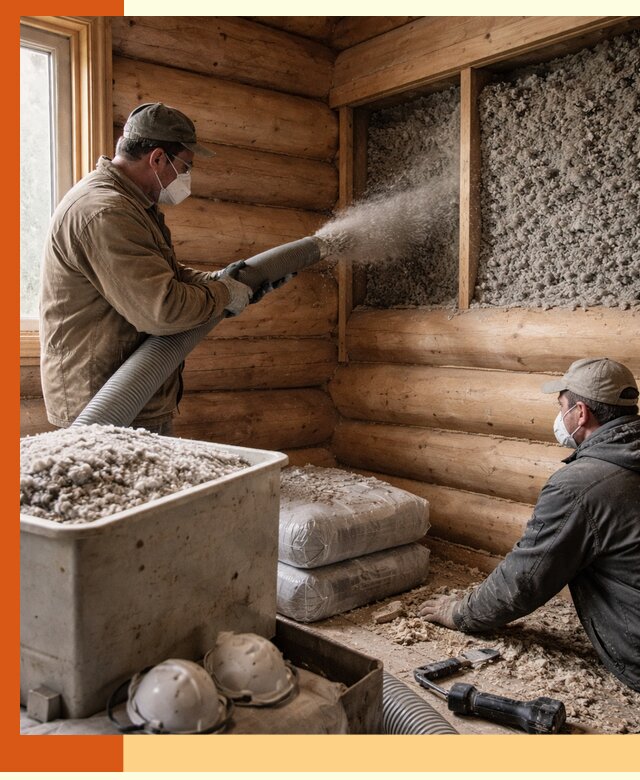 Утепление дома из бруса эковатой в Гатчине