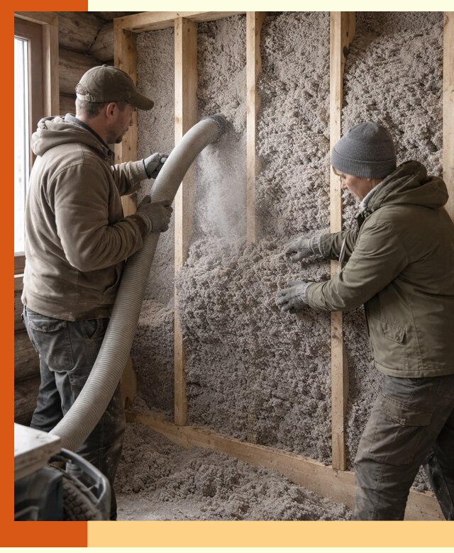 Утепление бревенчатого дома эковатой в Гатчине