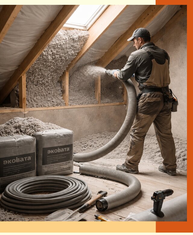 Утепление мансарды эковатой в Гатчине от 2261 руб/м2 — монтаж, задувка, цена | ТепломастерГтч