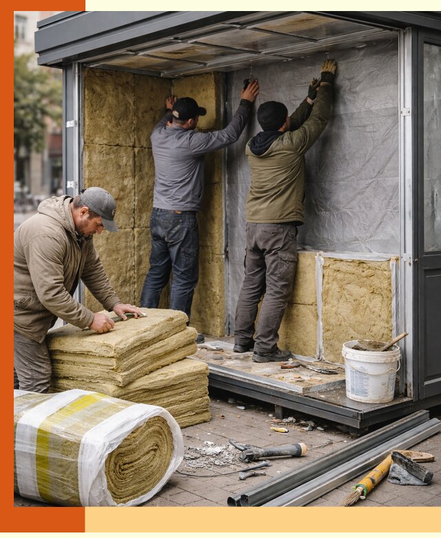 Утепление павильона шаурмы под ключ в Гатчине