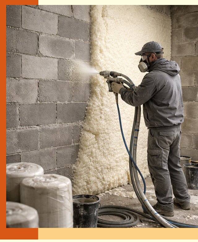 Утепление блочной стены ППУ в Гатчине качественно и надёжно