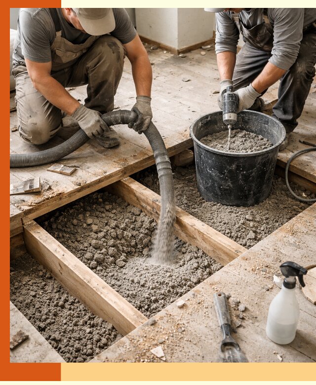 Заполнение пустот пола в Гатчине полиуретаном и пенополистиролом