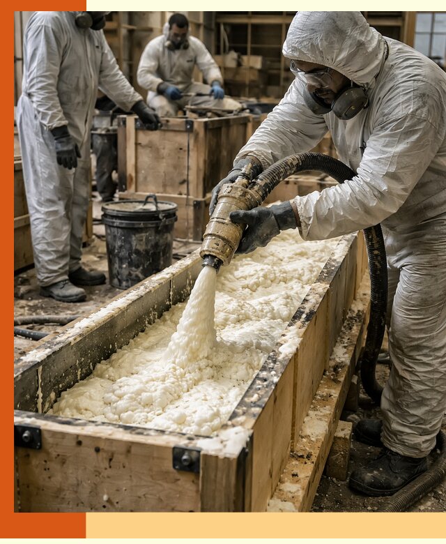 Заливка пенополиуретана в формы для утепления в Гатчине