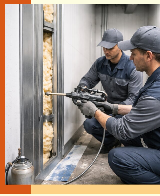 Заполнение пустот холодильных панелей в Гатчине специализированной пеной