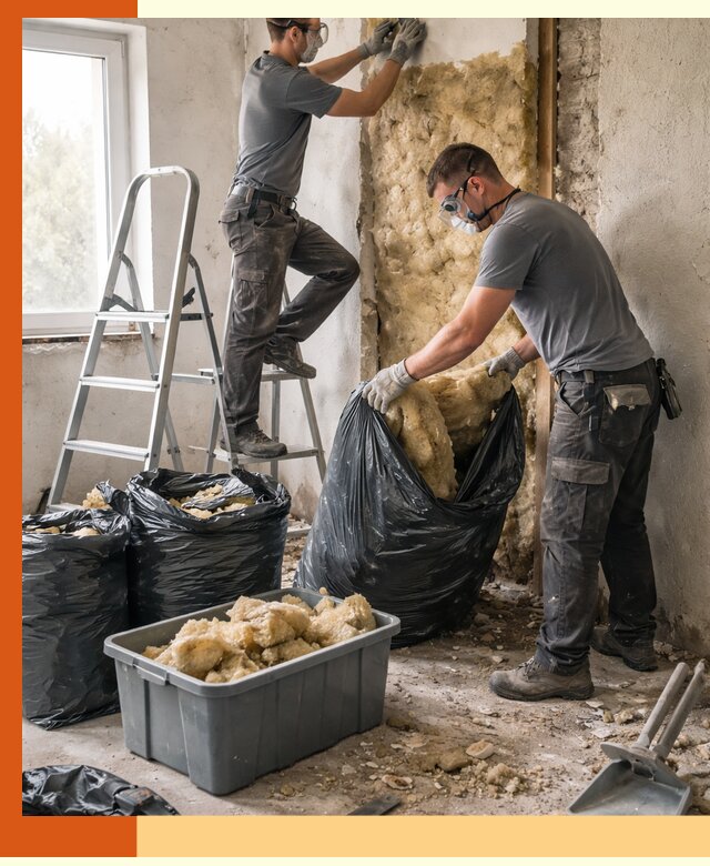 Демонтаж старого утеплителя и вывоз отходов в Гатчине